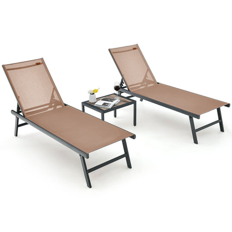 Set de 3 piezas de tumbona y mesa para patio, para piscina o jardín