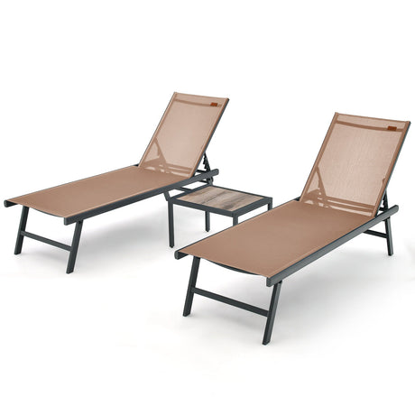 Set de 3 piezas de tumbona y mesa para patio, para piscina o jardín