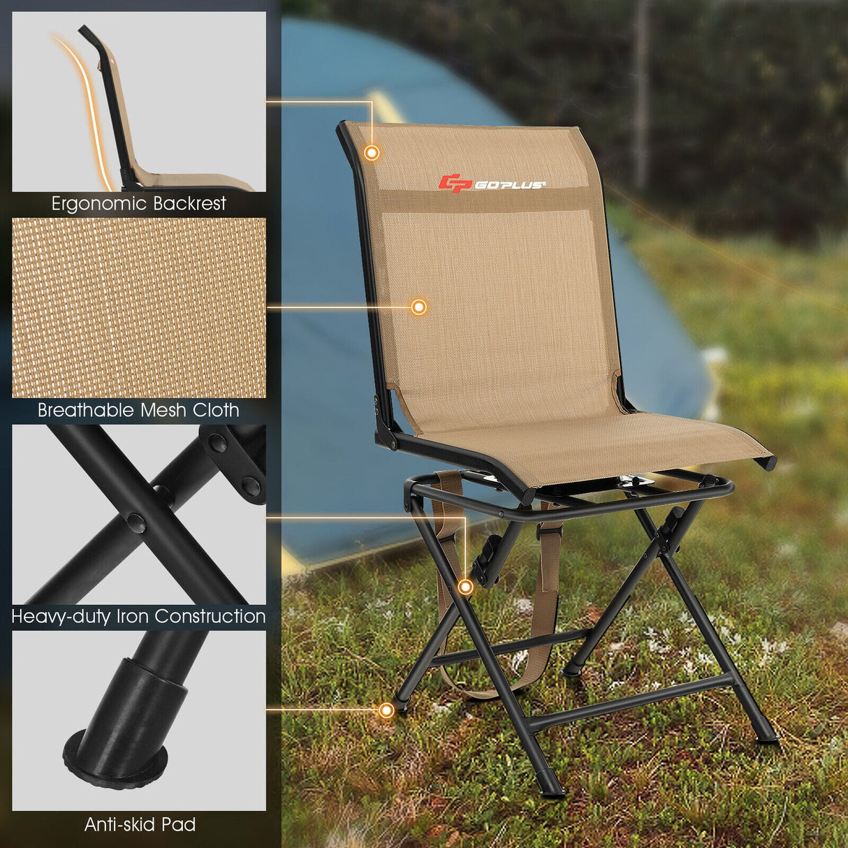 Sillón giratorio plegable para exteriores, para todo tipo de clima, con marco de hierro
