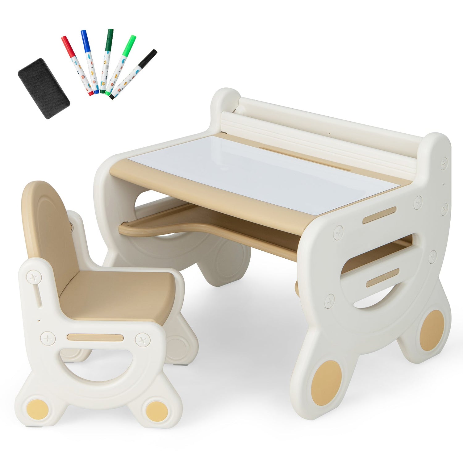 Juego de Mesa y Sillas de Dibujo para Niños con Acuarelas y Borrador de Pizarra