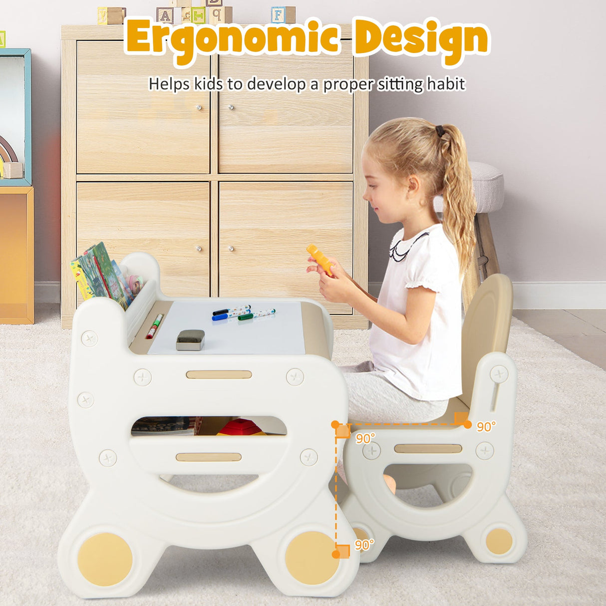 Juego de Mesa y Sillas de Dibujo para Niños con Acuarelas y Borrador de Pizarra