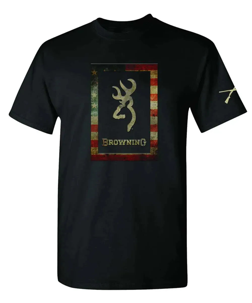 Camiseta para hombre - Browning Rustic Flag Frame (Negro)