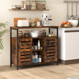 Mueble aparador industrial con puerta de persiana de apertura a presión y 3 estantes ajustables - Marrón rústico