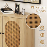Aparador con almacenamiento de ratán, 2 puertas y estante ajustable