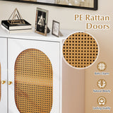 Aparador con almacenamiento de ratán, 2 puertas y estante ajustable