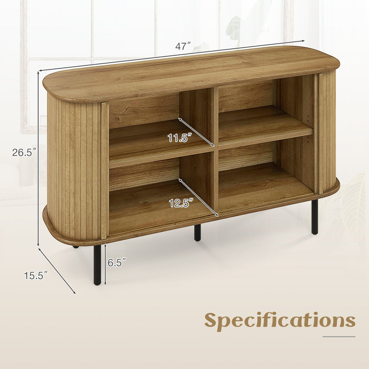 Aparador Buffet de 47 Pulgadas con Estantes Ajustables para Cocina, Comedor, Sala de Estar, Recibidor - Roble