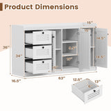 Mueble Buffet con Almacenamiento Aparador Moderno con 3 Puertas-Blanco