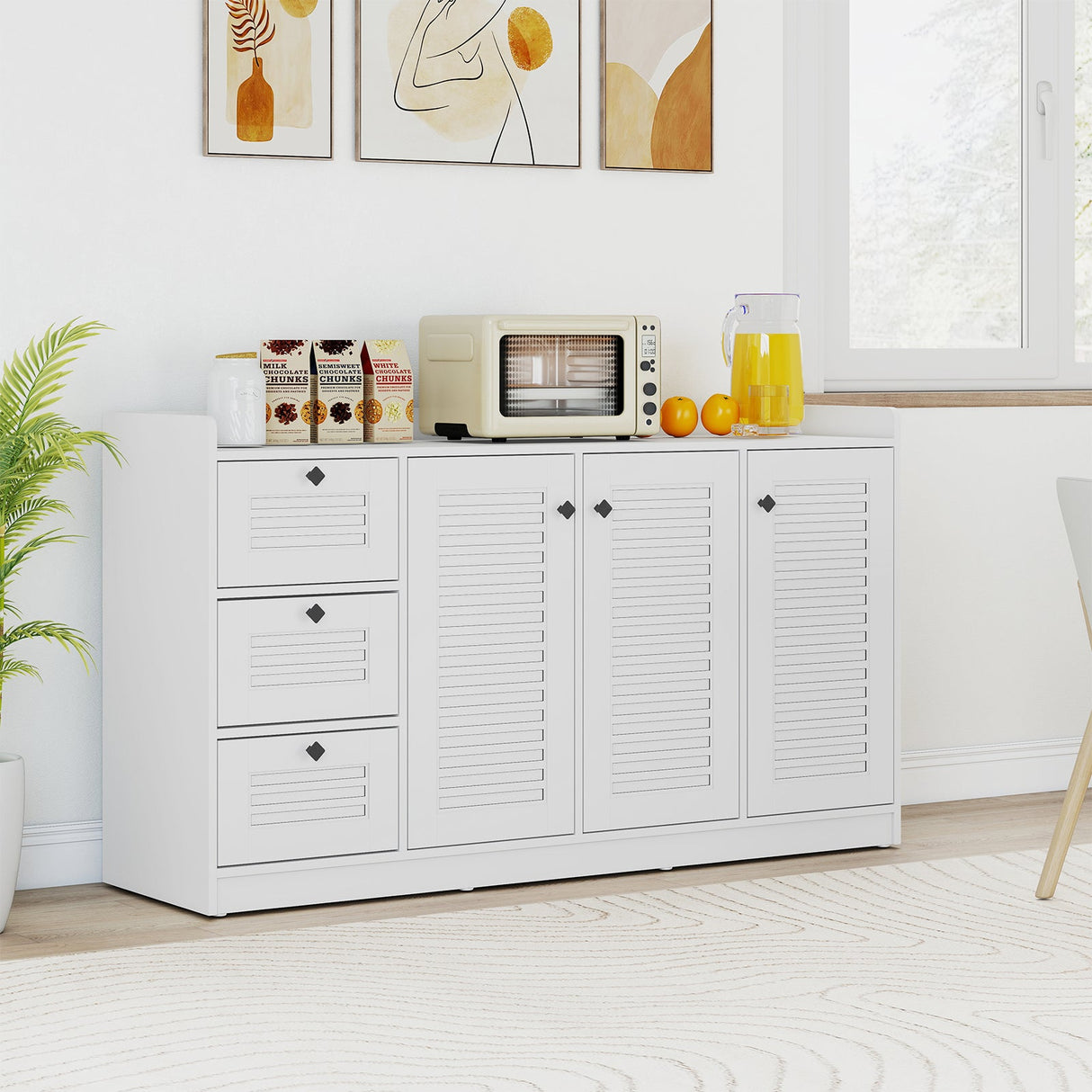 Mueble Buffet con Almacenamiento Aparador Moderno con 3 Puertas-Blanco