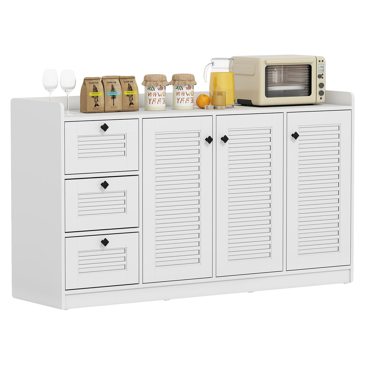 Mueble Buffet con Almacenamiento Aparador Moderno con 3 Puertas-Blanco