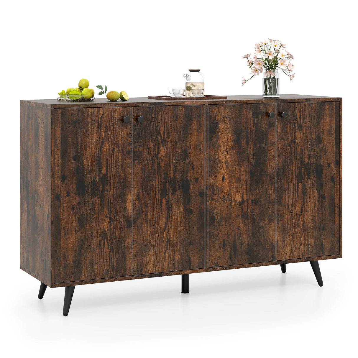 Aparador bufé, mueble de almacenamiento moderno de mediados de siglo con estantes ajustables