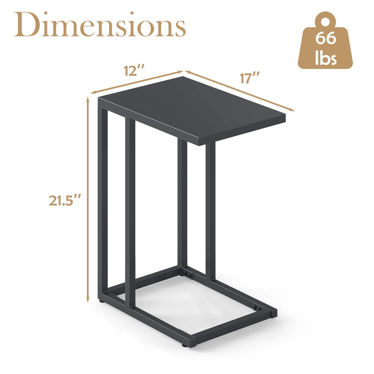 Mesa Auxiliar en Forma de C con Patas Ajustables para Sala de Estar Dormitorio-Gris Oscuro