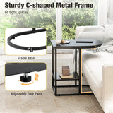 C-shaped Modern Sofa Side Table with Faux Marble Tabletop and Storage Shelf