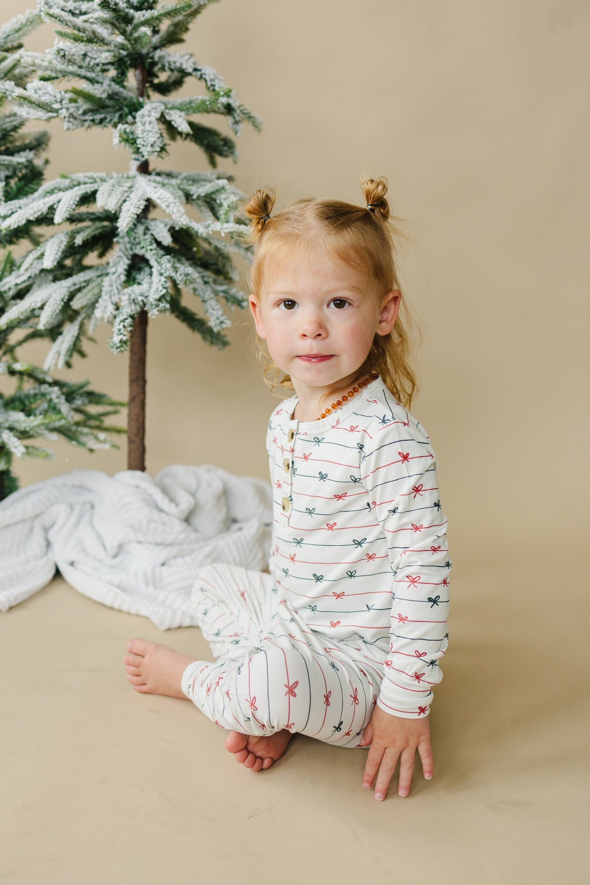 Pijama de bambú de 2 piezas tipo Henley para Navidad, atado con un lazo