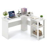 Escritorio esquinero grande y moderno en forma de L con 2 orificios para cables y 2 estantes de almacenamiento - Blanco