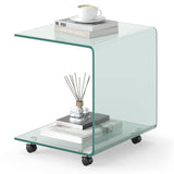 Mesa auxiliar en forma de C, de cristal templado moderno, con estante