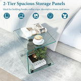 Mesa auxiliar en forma de C, de cristal templado moderno, con estante