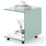 Mesa auxiliar en forma de C, de cristal templado moderno, con estante