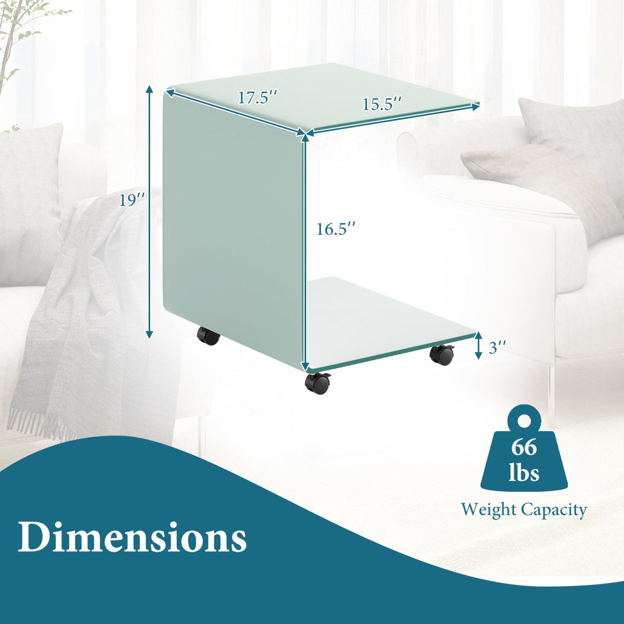 Mesa auxiliar en forma de C, de cristal templado moderno, con estante