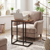 C-Shaped End Table Small Side Table with Sturdy Metal Frame