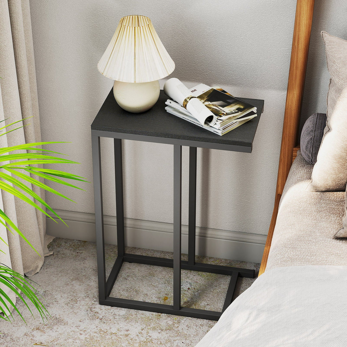 C-shaped End Table Slide Under Couch TV Tray for Coffee Laptop Tablet