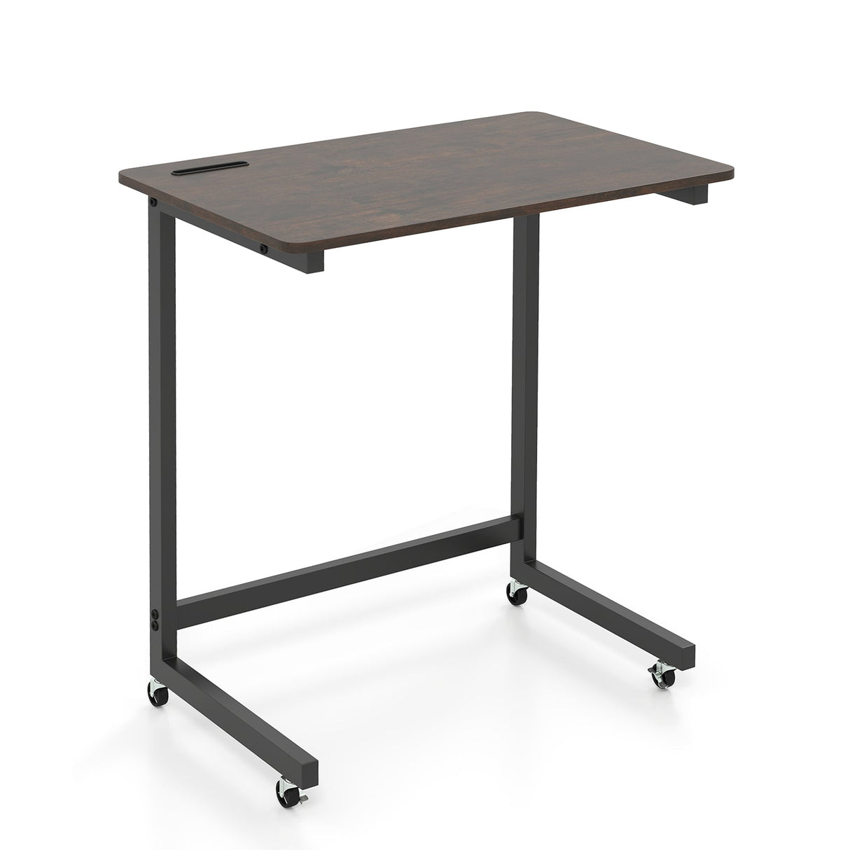 Mesa auxiliar en forma de C con ruedas Mesa de noche móvil con ranura para teléfono incorporada - Marrón rústico