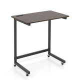 Mesa auxiliar en forma de C con ruedas Mesa de noche móvil con ranura para teléfono incorporada - Marrón rústico