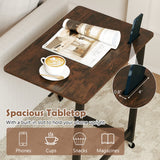 Mesa auxiliar en forma de C con ruedas Mesa de noche móvil con ranura para teléfono incorporada - Marrón rústico