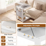Mesa auxiliar en forma de C con ruedas y tablero ajustable para sofá, cama o mesilla de noche