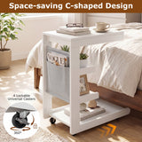 Mesa auxiliar en forma de C con ruedas y tablero ajustable para sofá, cama o mesilla de noche
