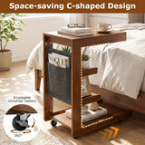 Mesa auxiliar en forma de C con ruedas y tablero ajustable para sofá, cama o mesilla de noche