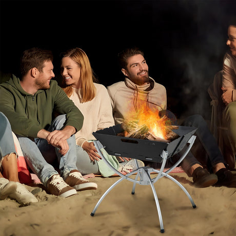 Parrilla de Campamento 3 en 1 con Rejillas de Acero Inoxidable, Bolsa de Transporte y Guantes