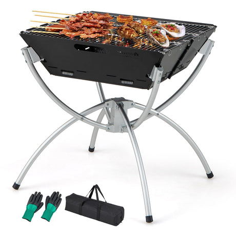 Parrilla de Campamento 3 en 1 con Rejillas de Acero Inoxidable, Bolsa de Transporte y Guantes