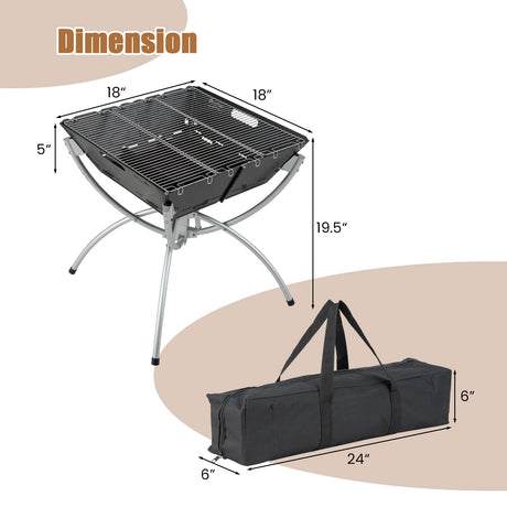 Parrilla de Campamento 3 en 1 con Rejillas de Acero Inoxidable, Bolsa de Transporte y Guantes