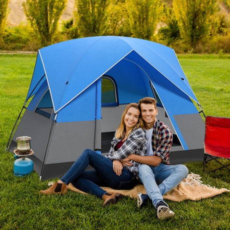 Tienda de camping exterior para 3 personas con alfombrilla de suelo extraíble para camping, senderismo, viajes - Azul