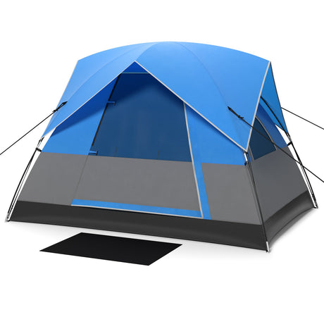 Tienda de camping exterior para 3 personas con alfombrilla de suelo extraíble para camping, senderismo, viajes - Azul