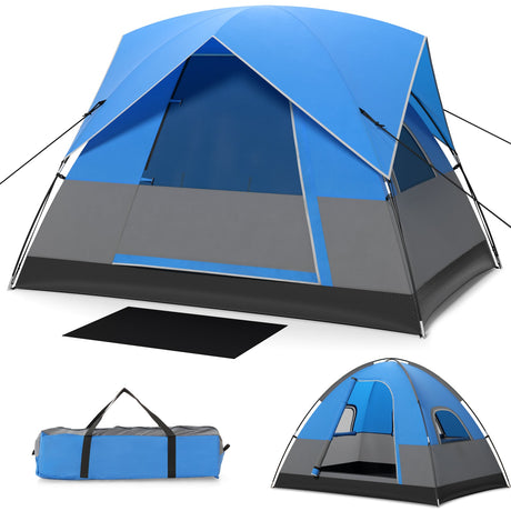 Tienda de camping exterior para 3 personas con alfombrilla de suelo extraíble para camping, senderismo, viajes - Azul