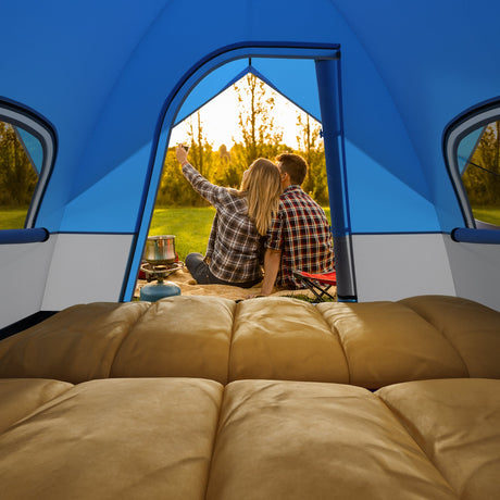 Tienda de camping exterior para 3 personas con alfombrilla de suelo extraíble para camping, senderismo, viajes - Azul