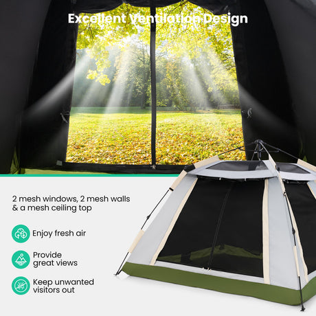Tienda de campaña instantánea tipo pop-up para 2-4 personas con toldo/cubierta desmontable (impermeable)