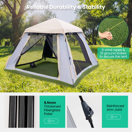 Tienda de campaña instantánea tipo pop-up para 2-4 personas con toldo/cubierta desmontable (impermeable)