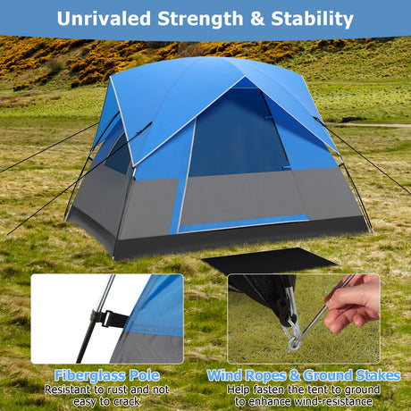 Tienda de camping exterior para 3 personas con alfombrilla de suelo extraíble para camping, senderismo, viajes - Azul