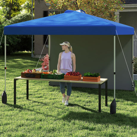 Carpa Cenador Plegable de 3 X 3 M con 1 Pared Lateral y Bolsa con Ruedas