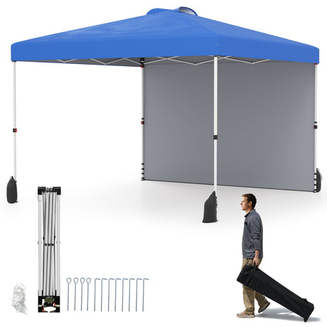 Carpa Cenador Plegable de 3 X 3 M con 1 Pared Lateral y Bolsa con Ruedas