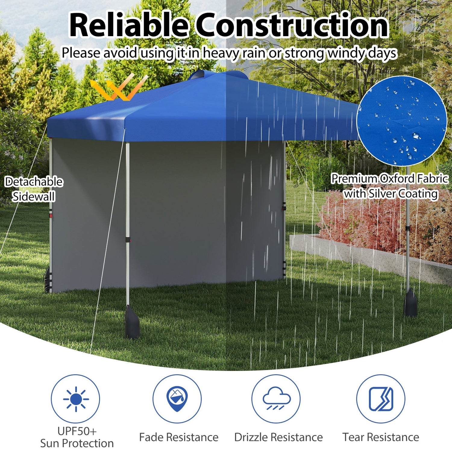 10 X 10 FT Pop up Canopy Tent with 1 Sidewall and Wheeled Bag