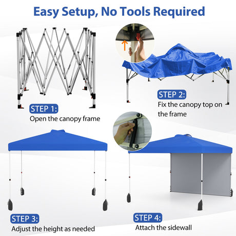 Carpa Cenador Plegable de 3 X 3 M con 1 Pared Lateral y Bolsa con Ruedas