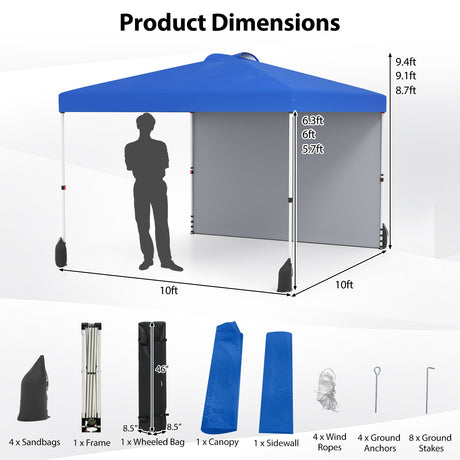 Carpa Cenador Plegable de 3 X 3 M con 1 Pared Lateral y Bolsa con Ruedas