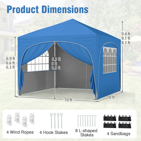 Carpa Plegable de 3 X 3 M con 4 Paredes Laterales Desmontables