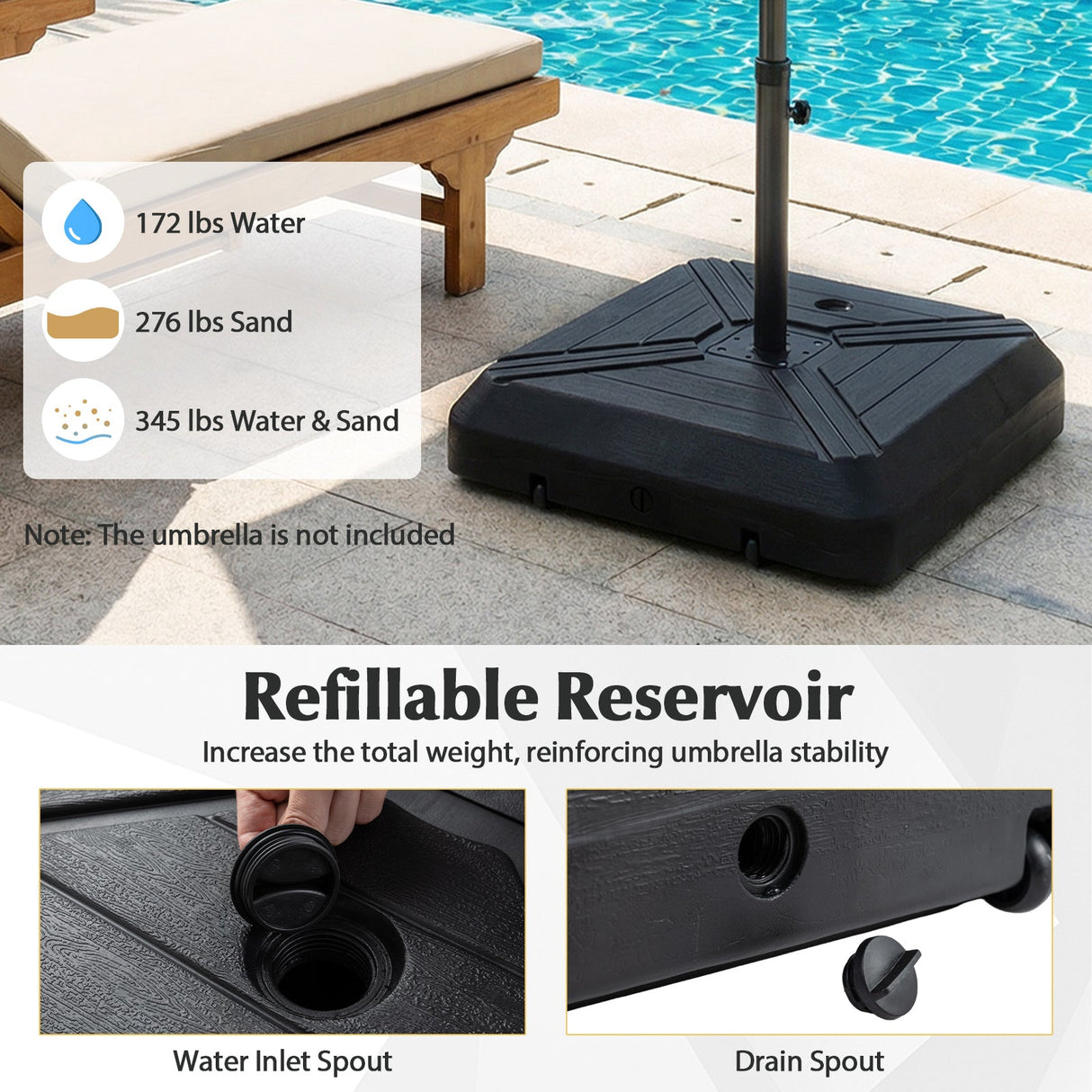 Base de Sombrilla Cantilever con Ruedas para Patio y Piscina