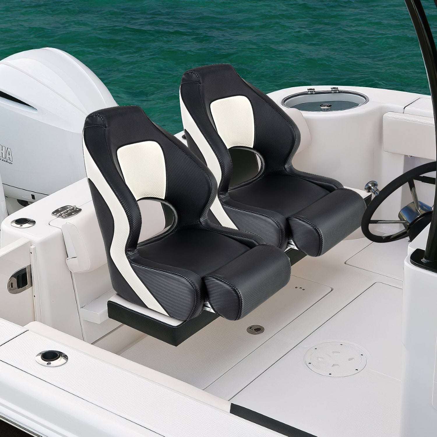 Asiento de capitán tipo cubo con cuero de PVC impermeable para barco turístico - Negro
