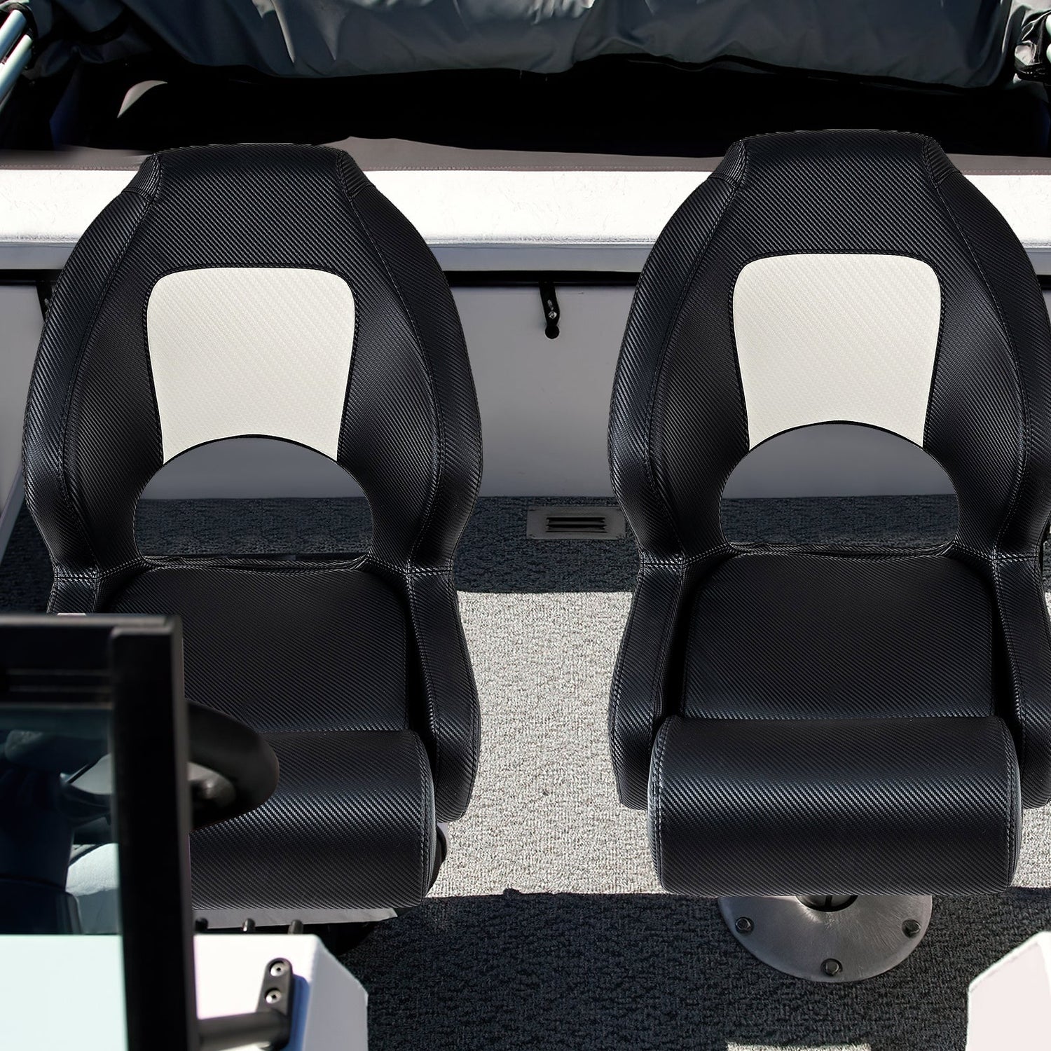 Asiento de capitán tipo cubo con cuero de PVC impermeable para barco turístico - Negro
