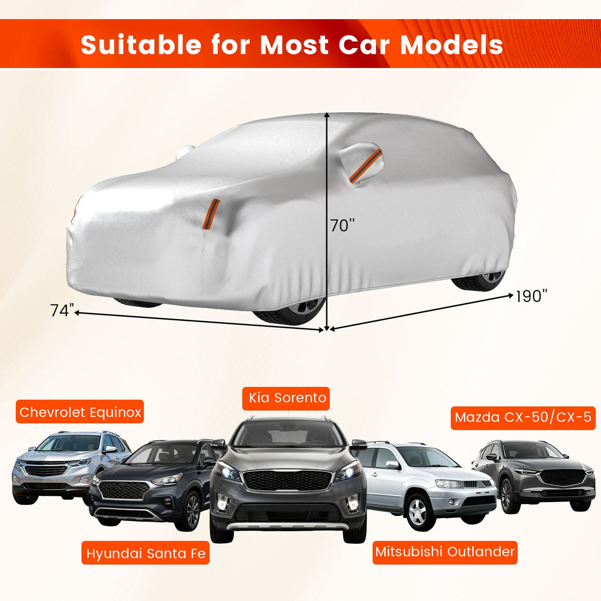 Funda de coche para automóviles de 190 pulgadas, protección contra lluvia, sol, rayos UV, ajuste universal para SUV, Chevrolet, Hyundai, Kia, Mazda